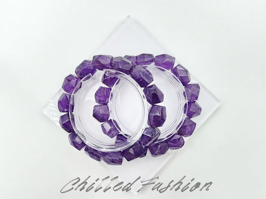 [Bracelet] Natural Amethyst Nugget Bead Bracelet with Multi-Faceted Cuts