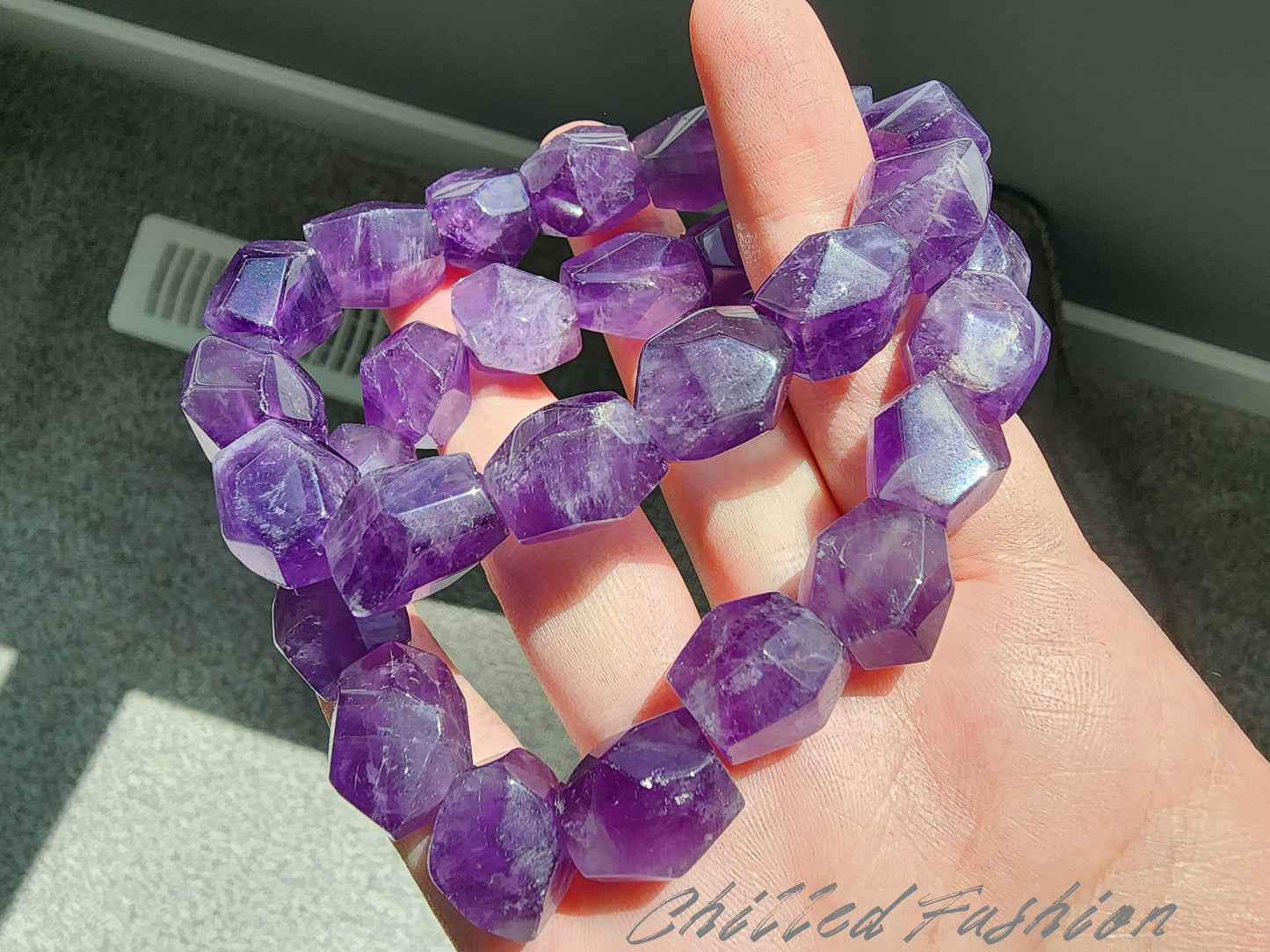 [Bracelet] Natural Amethyst Nugget Bead Bracelet with Multi-Faceted Cuts
