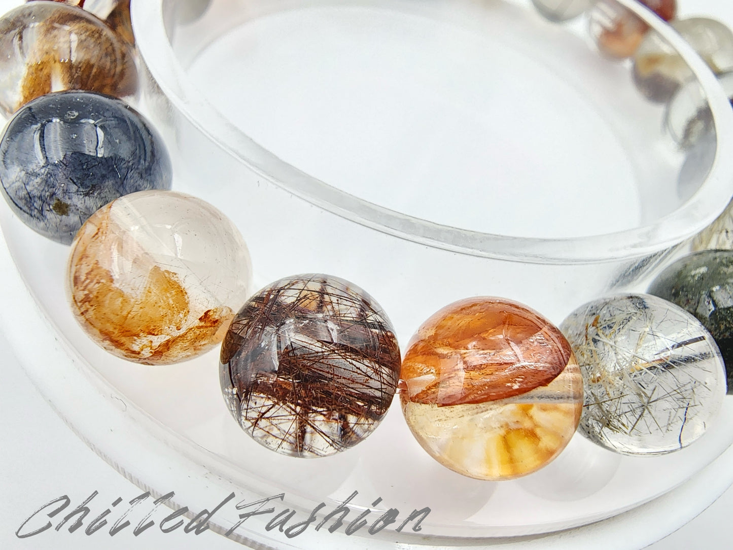 [Bracelet] Natural 10mm Quartz Bracelet with Rutilated, Phantom, and Hematoid Quartz