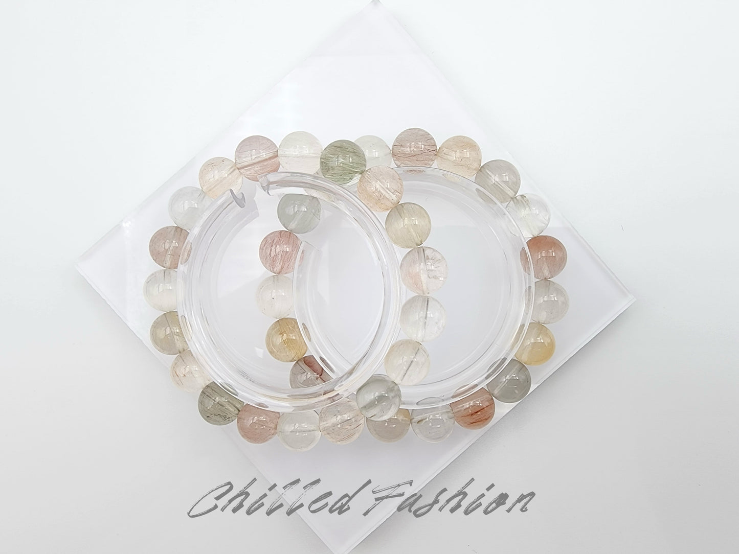 [Bracelet] Unique Rainbow Rabbit Hair Quartz Bracelet