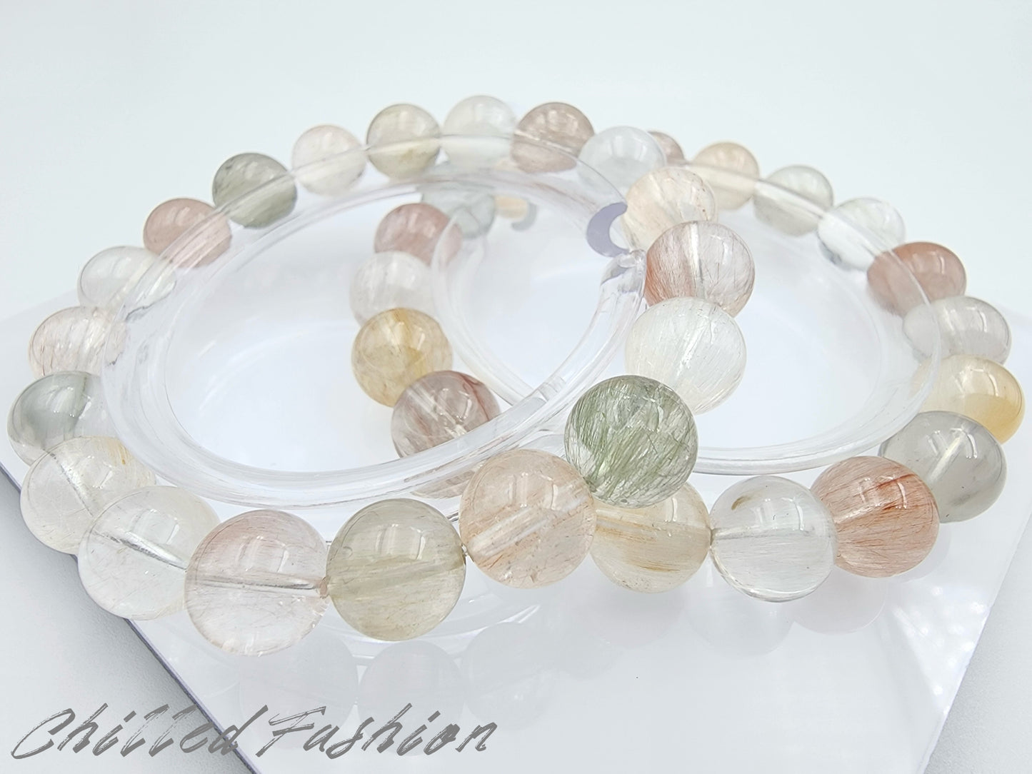 [Bracelet] Unique Rainbow Rabbit Hair Quartz Bracelet