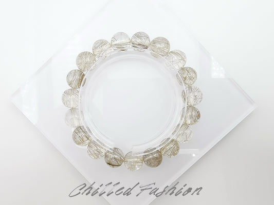 [Bracelet] 10mm Natural Silver Rutilated Quartz Bracelet