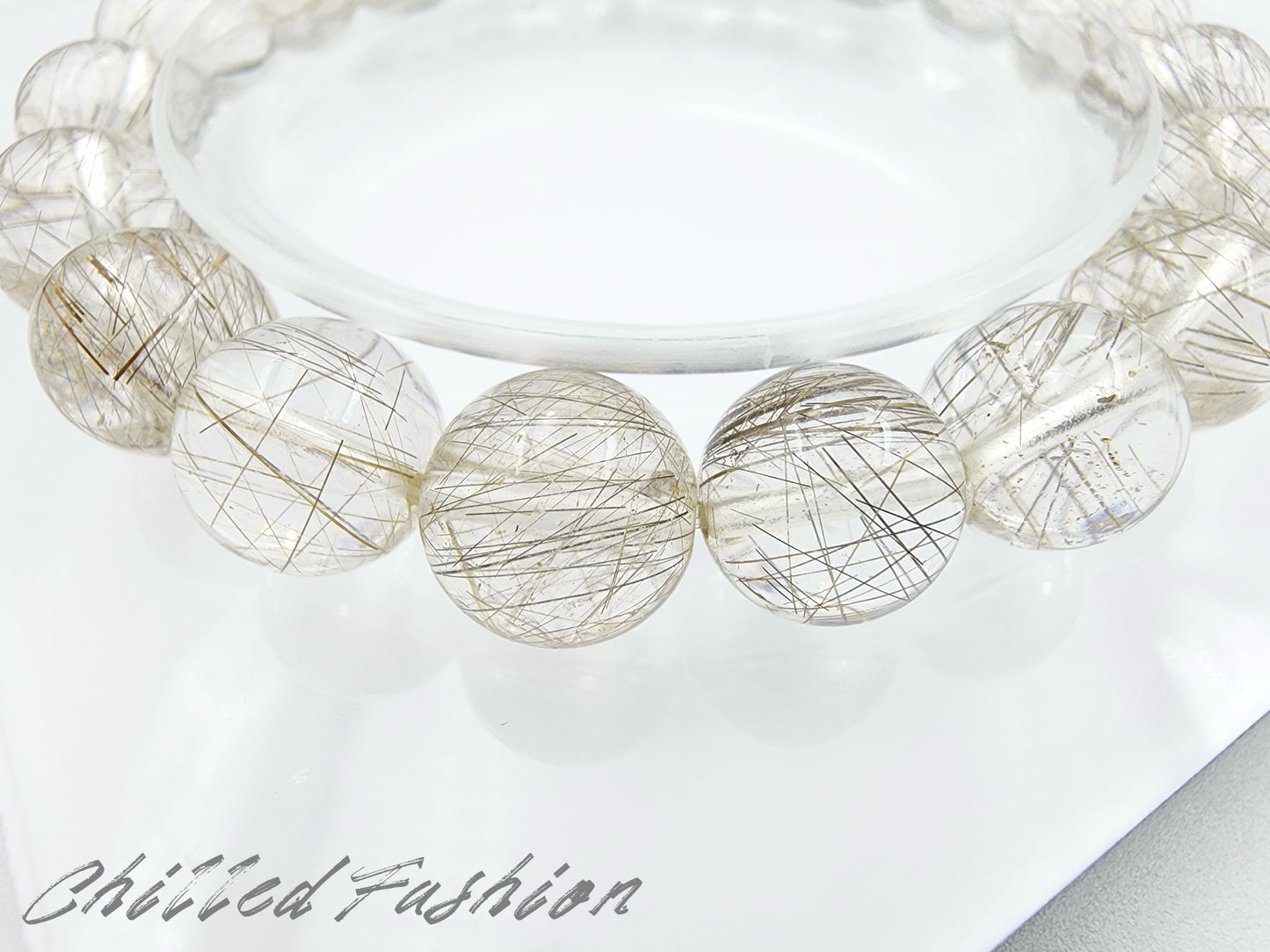 [Bracelet] 10mm Natural Silver Rutilated Quartz Bracelet
