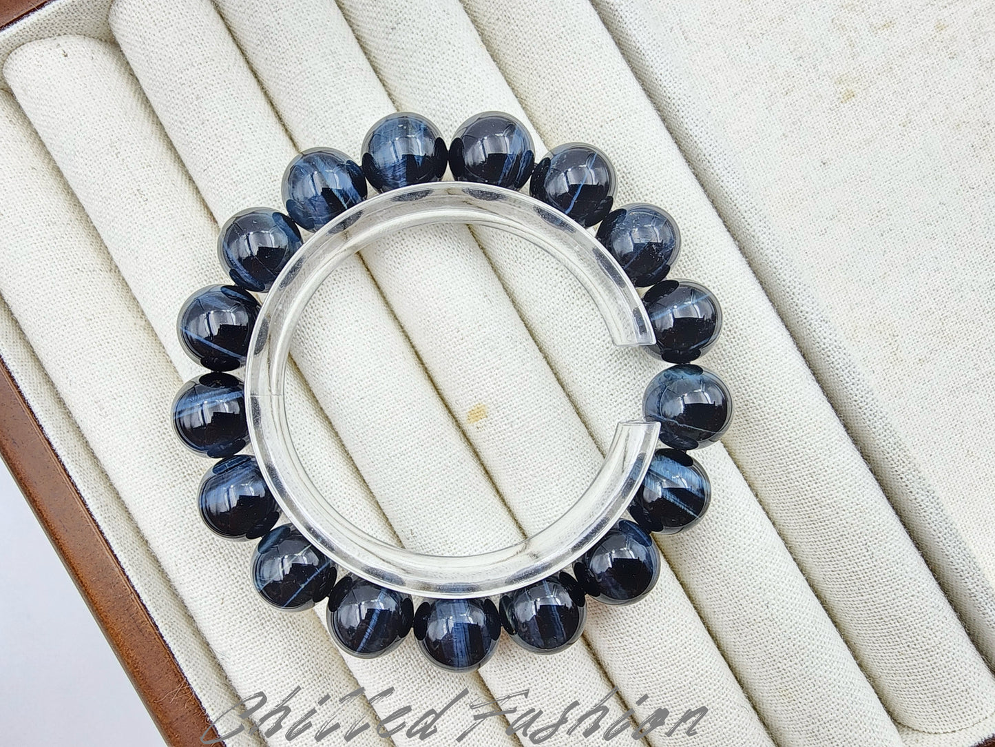 [Bracelet] Calming Blue Tiger's Eye Bracelet: 12mm Round Beads for Strength & Clarity