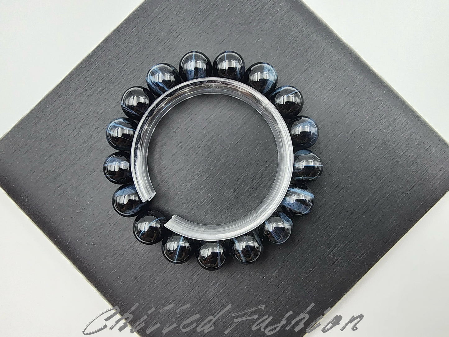 [Bracelet] Calming Blue Tiger's Eye Bracelet: 12mm Round Beads for Strength & Clarity