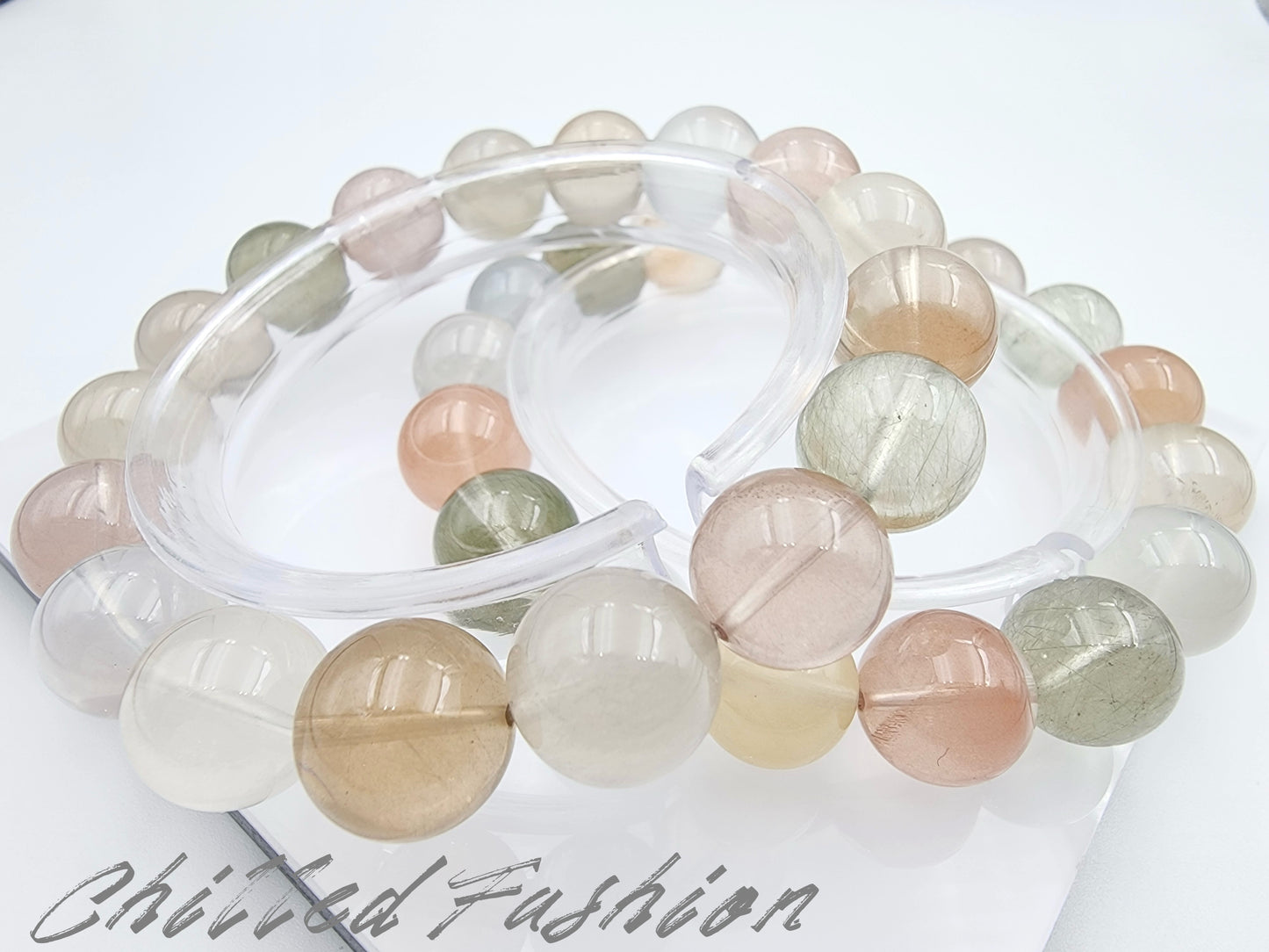 [Bracelet] 12mm Multicolor Rabbit Hair Quartz Bracelet