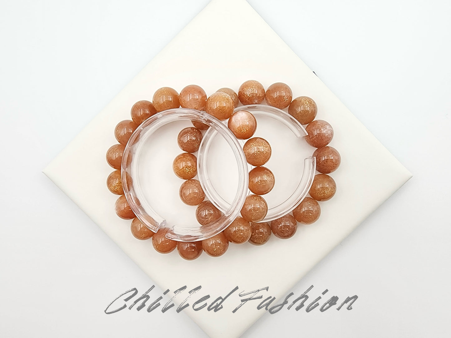 [Bracelet] Golden Sheen Orange Moonstone Bracelet