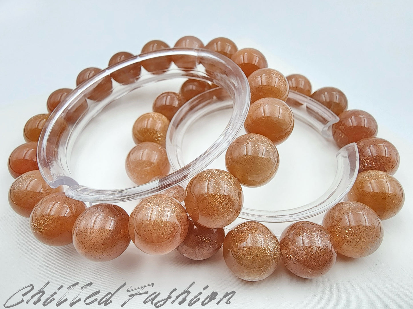 [Bracelet] Golden Sheen Orange Moonstone Bracelet