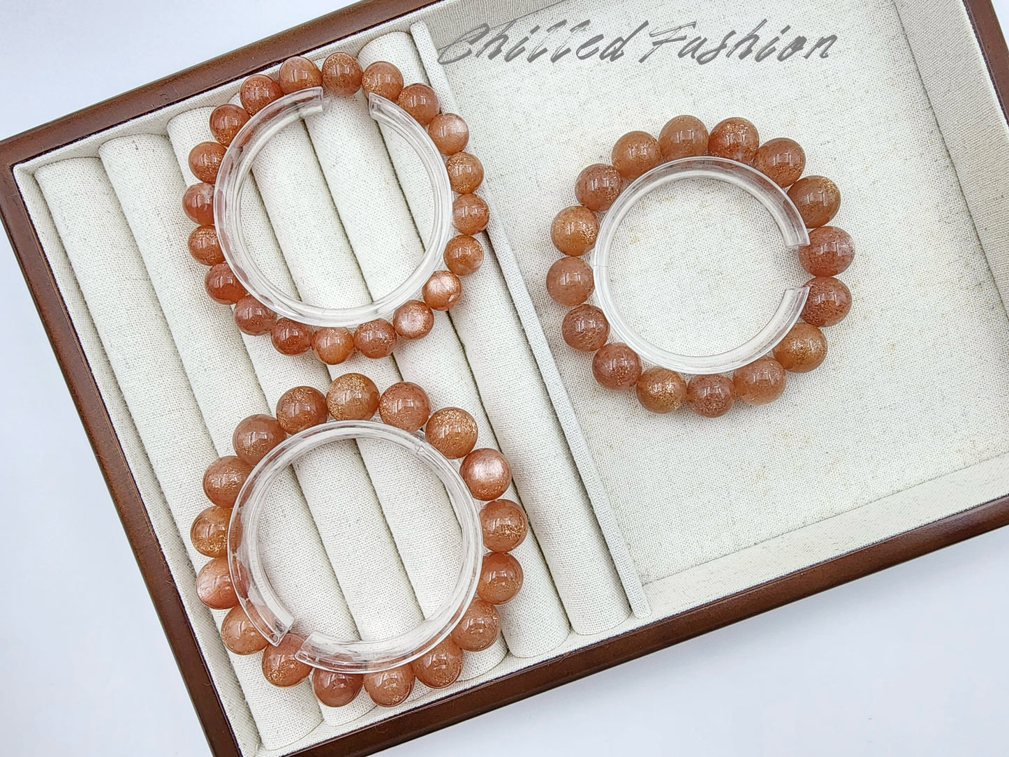 [Bracelet] Golden Sheen Orange Moonstone Bracelet