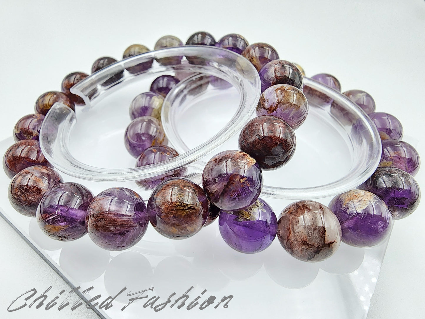 [Bracelet] Natural Purple Phantom Quartz Beaded Bracelet