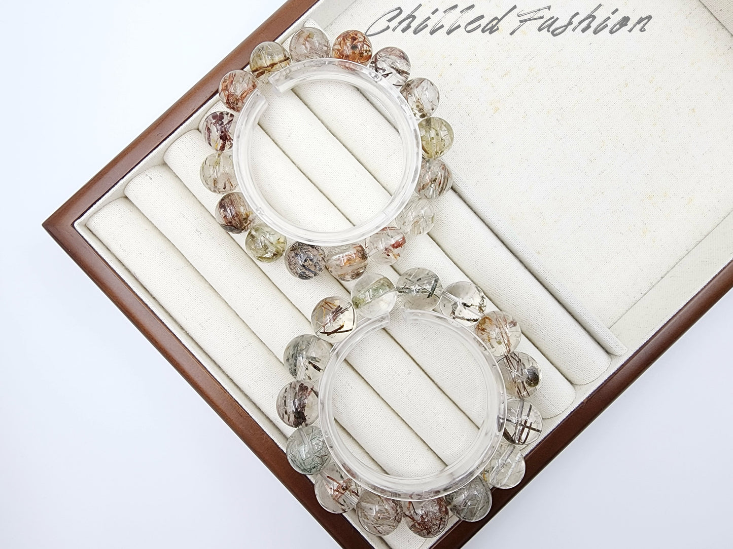 [Bracelet] 15mm Colorful Snow Frost Rutilated Quartz Bracelet