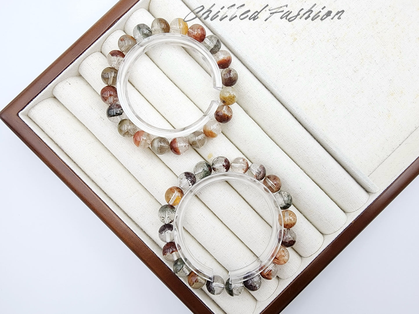 [Bracelet] 9mm Colorful Phantom Quartz Bracelet with Half Bowl Inclusions