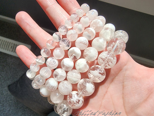 [Bracelet] Natural White Snowflake Phantom Quartz Bracelet