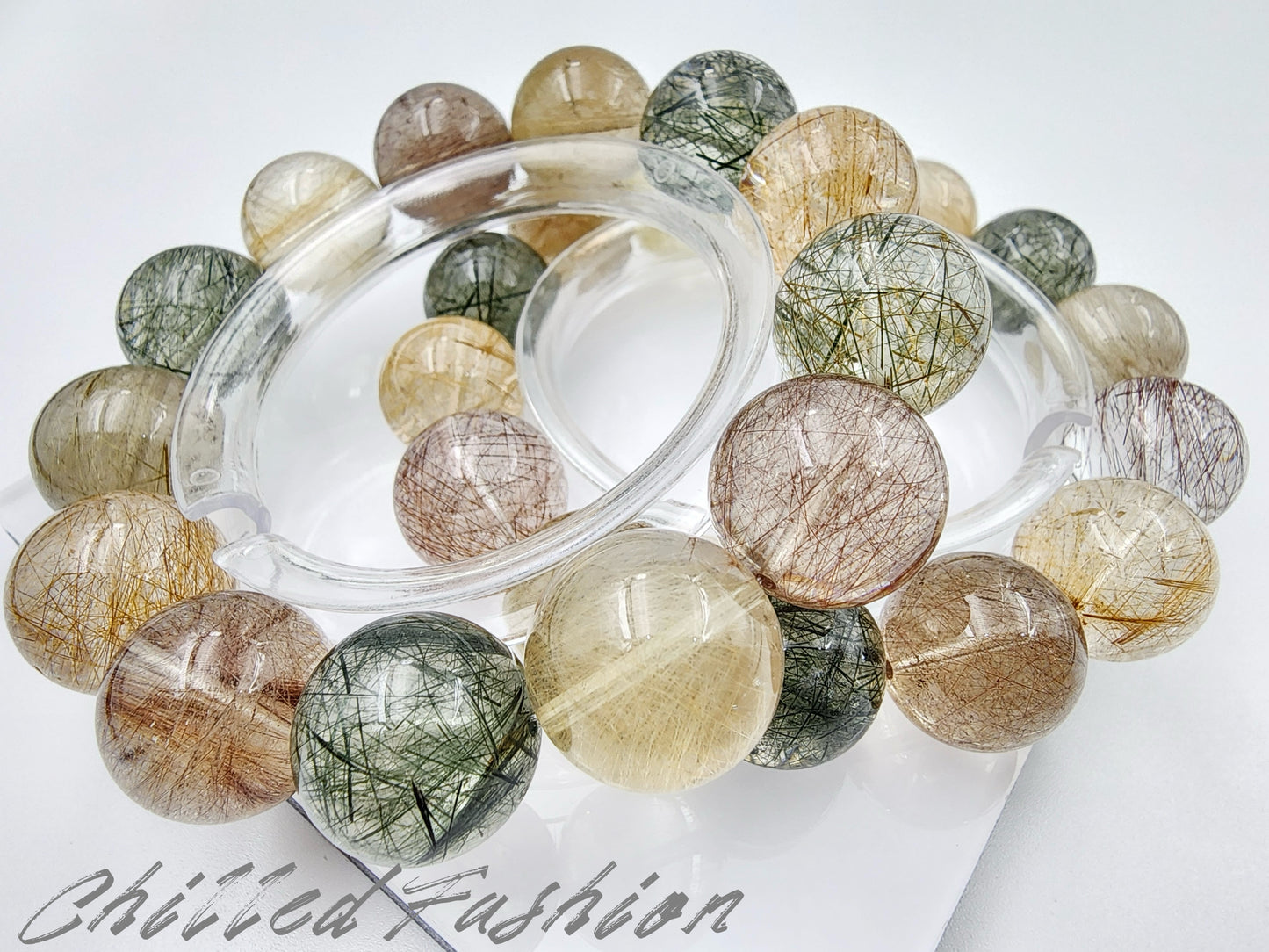 [Bracelet] 16mm Multicolor Rutilated Quartz Bracelet