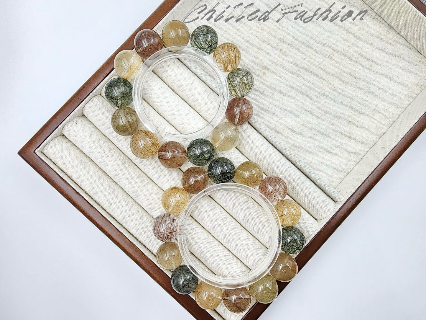 [Bracelet] 16mm Multicolor Rutilated Quartz Bracelet