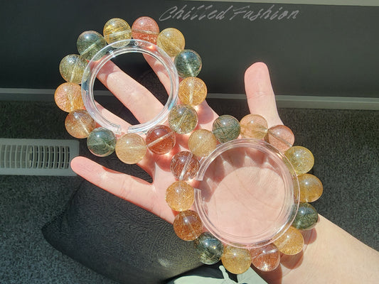 [Bracelet] 16mm Multicolor Rutilated Quartz Bracelet