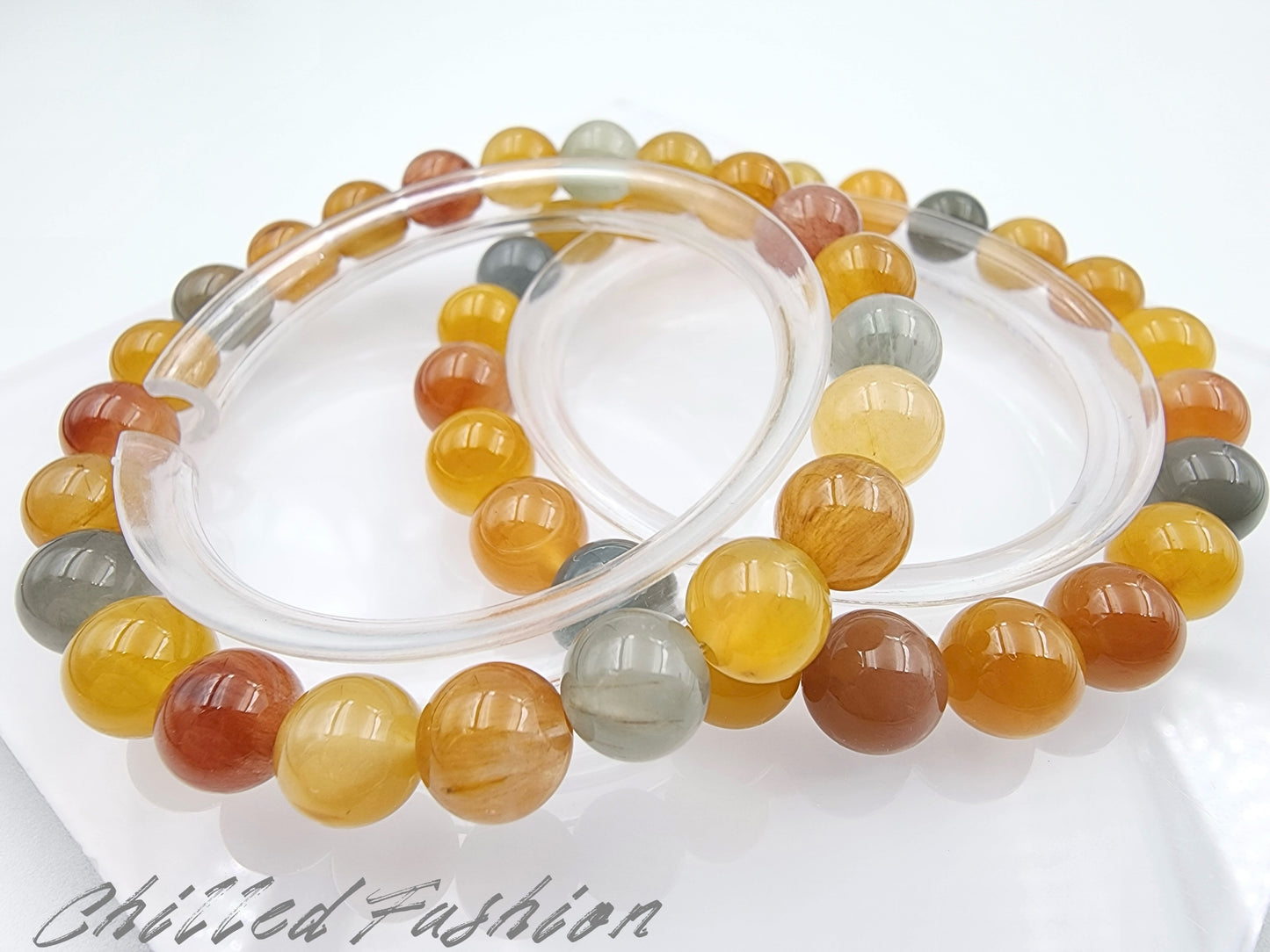 [Bracelet] 8mm Multicolored Rabbit Hair Quartz Bracelet