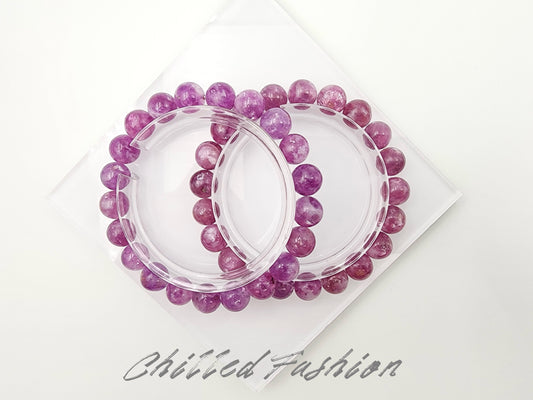 [Bracelet] 9mm Pinkish Lavender Lepidolite Bracelet