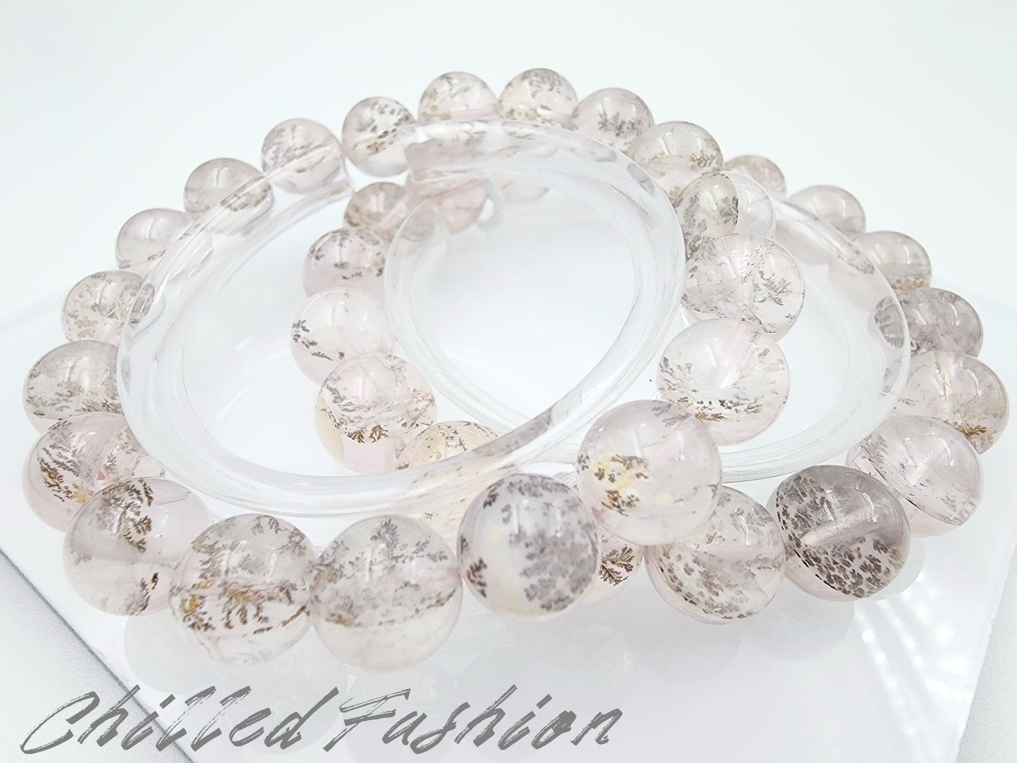 [Bracelet] Pink Dendritic Quartz Crystal Bracelet - Natural Stone Jewelry
