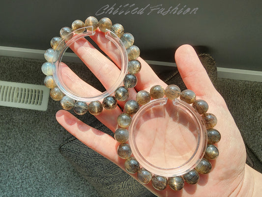 [Bracelet] 10mm Black Gold Skeletal Sunstone Bracelet