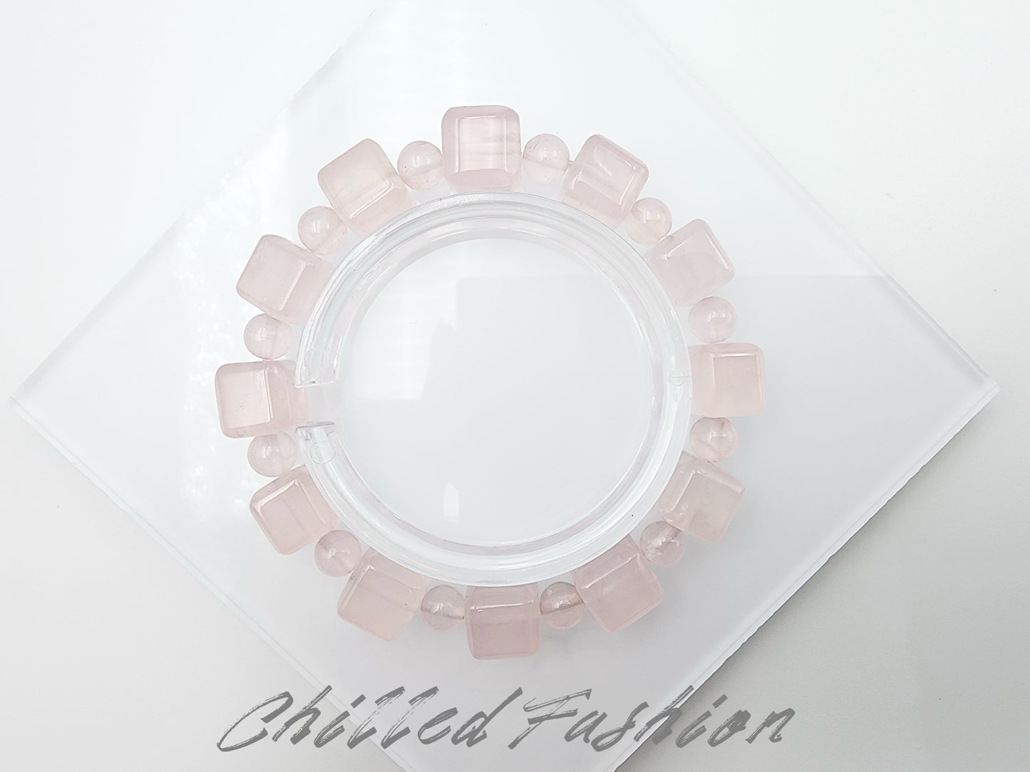 [Bracelet] Rose Quartz Bracelet with Square and Round Beads