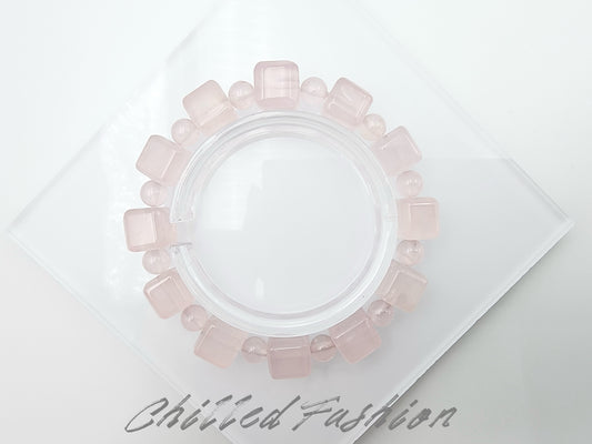 [Bracelet] Rose Quartz Bracelet with Square and Round Beads