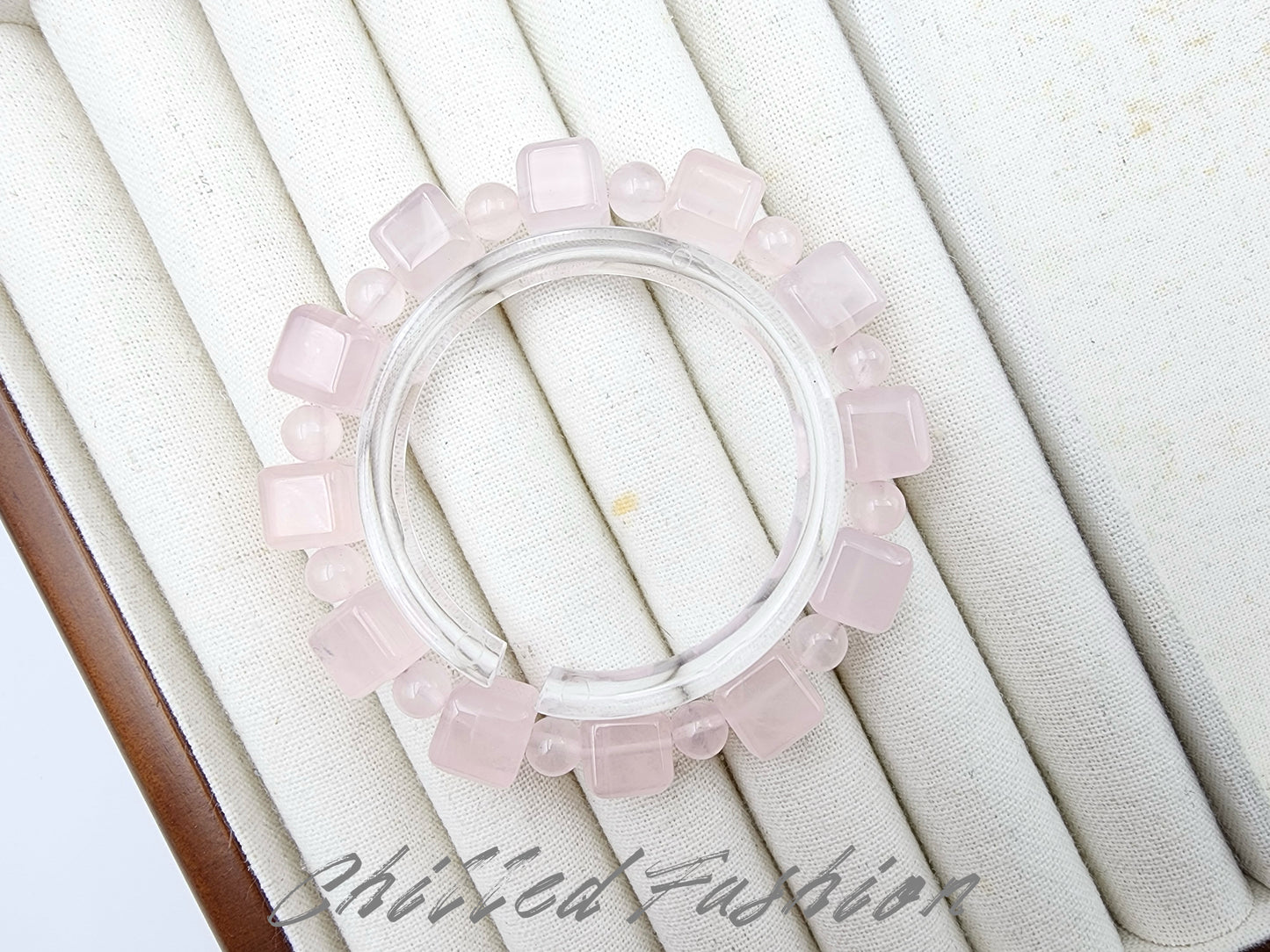 [Bracelet] Rose Quartz Bracelet with Square and Round Beads