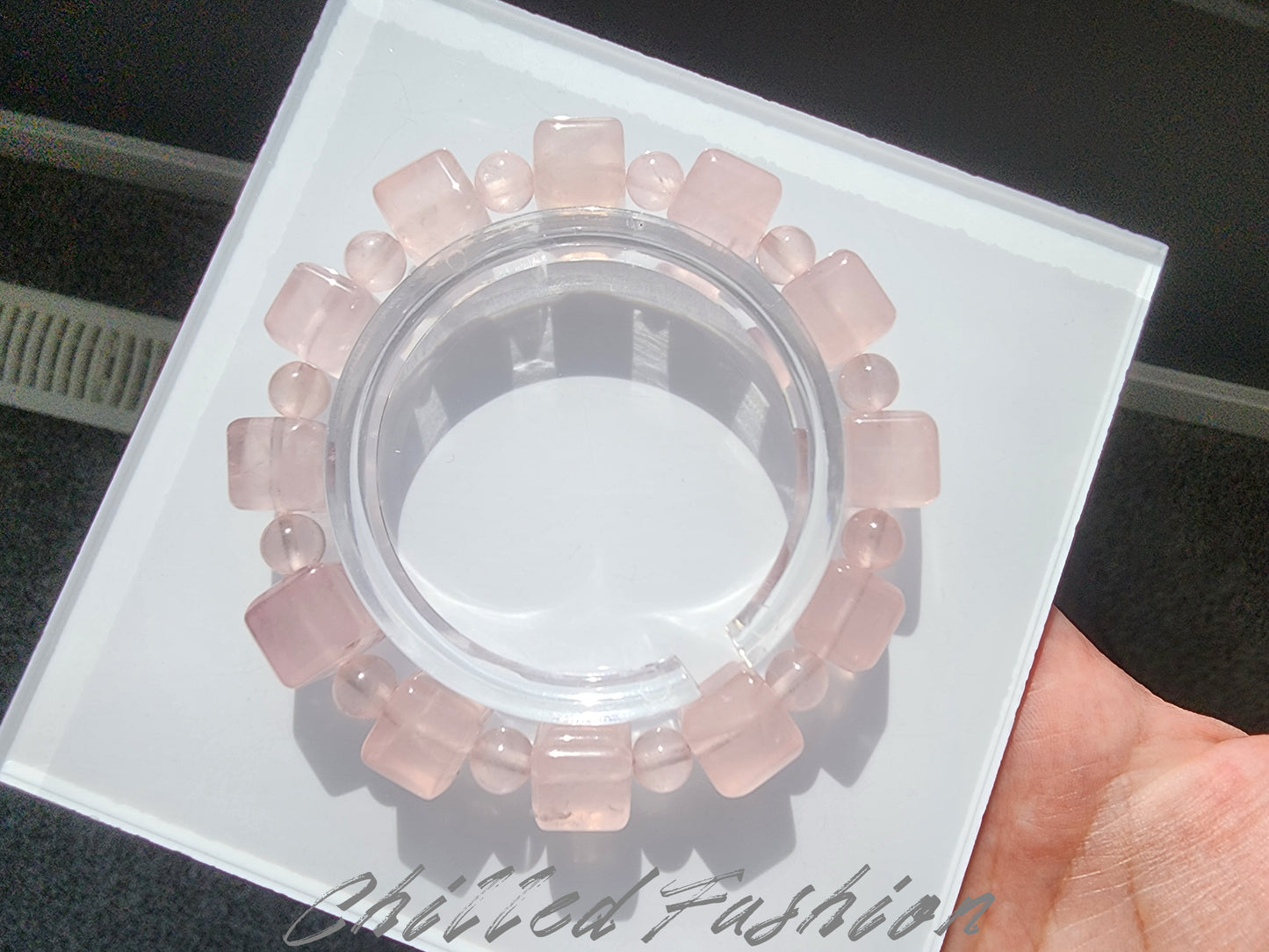 [Bracelet] Rose Quartz Bracelet with Square and Round Beads