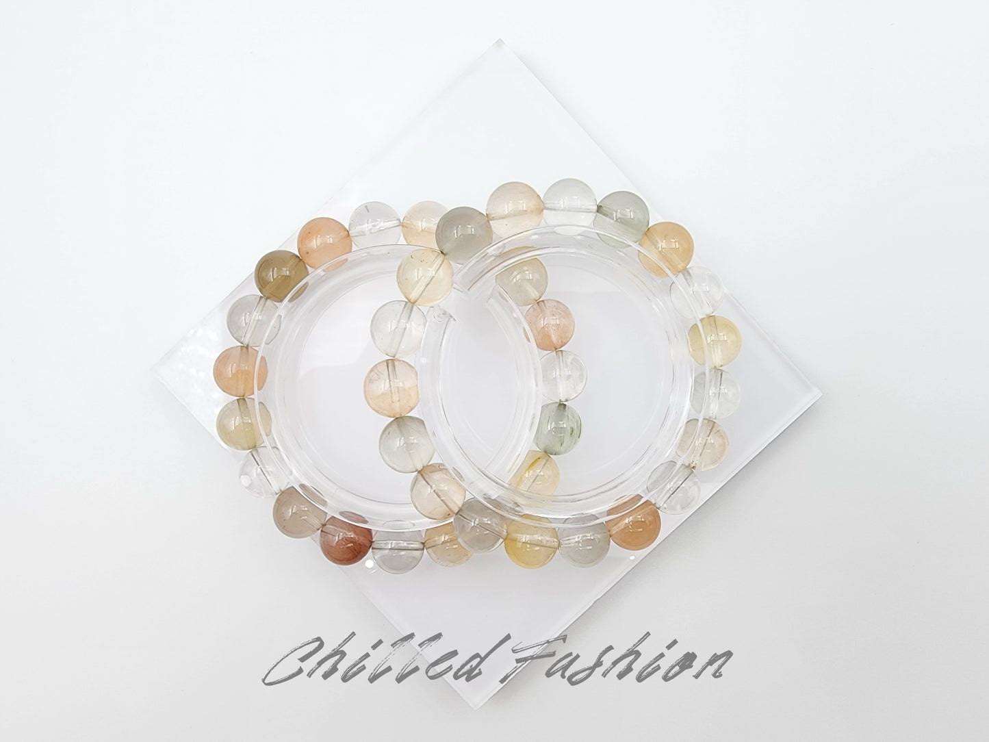 [Bracelet] 10mm Ice Cream Color Multicolored Rabbit Hair Quartz Bracelet
