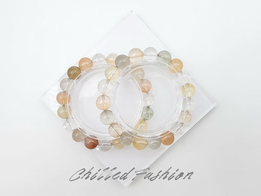[Bracelet] 10mm Ice Cream Color Multicolored Rabbit Hair Quartz Bracelet