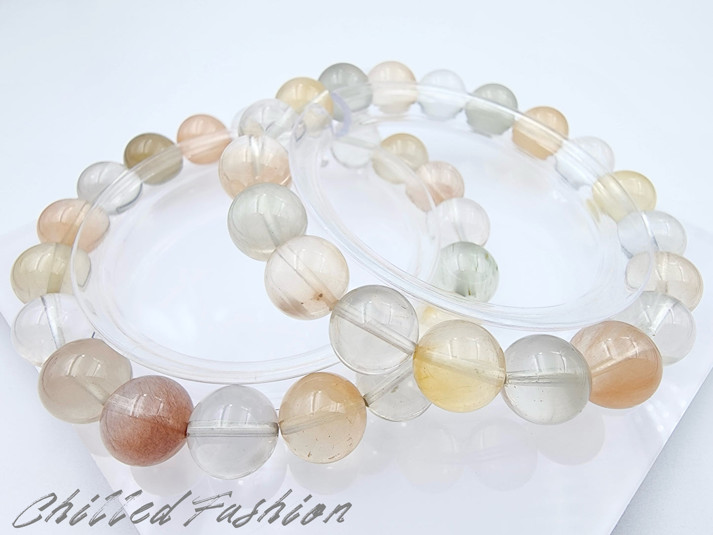 [Bracelet] 10mm Ice Cream Color Multicolored Rabbit Hair Quartz Bracelet