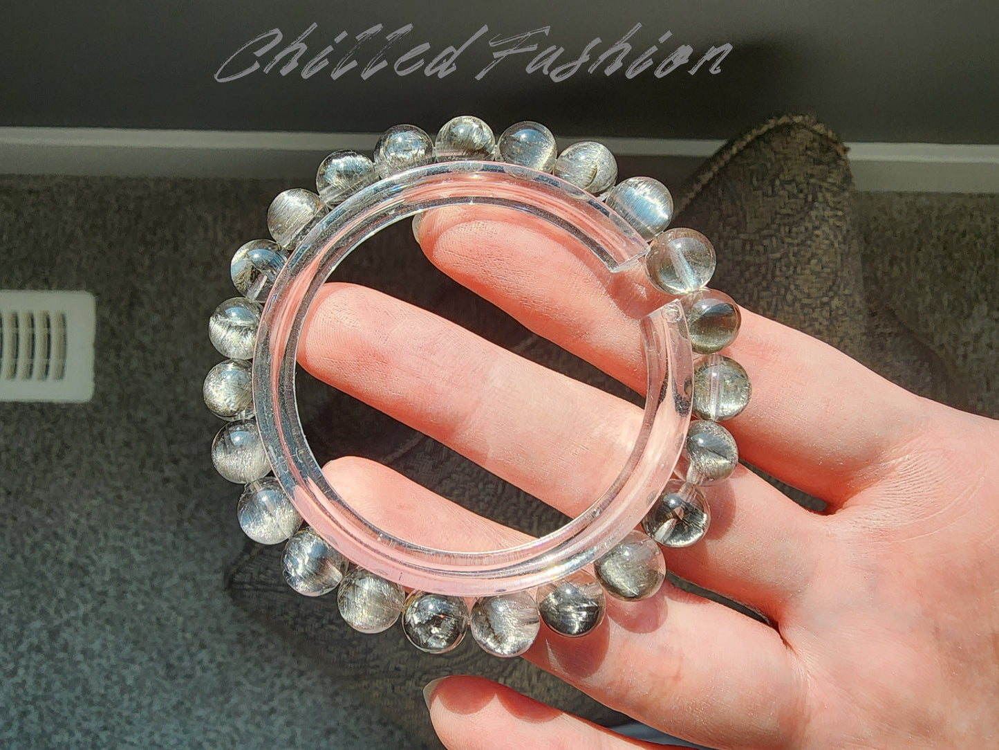 [Bracelet] 8mm Black Silver Brookite in Quartz Bracelet