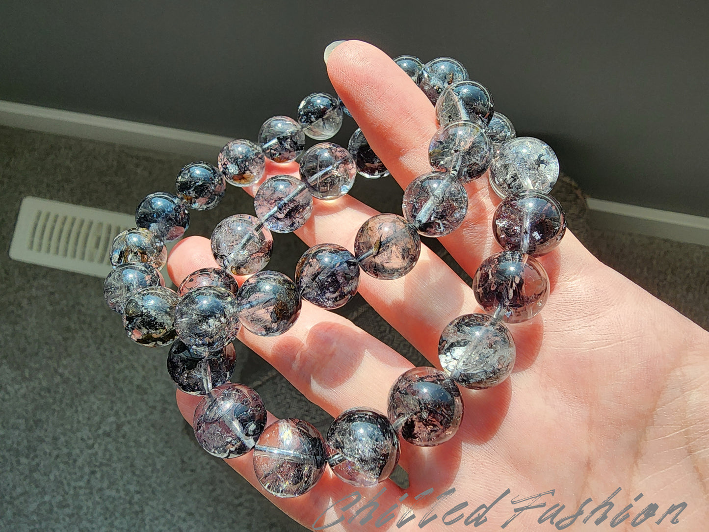 [Bracelet] Natural Black Herkimer-Style Quartz Bracelet
