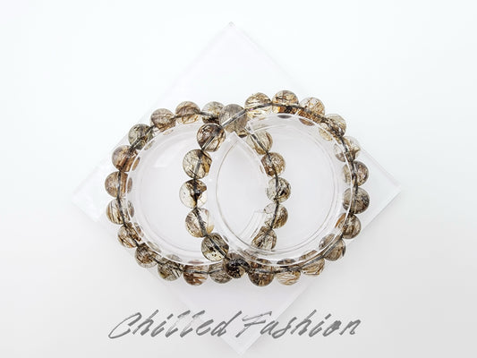 [Bracelet] Herkimer-Style Quartz Bracelet with Black Gold Rutilated Inclusions