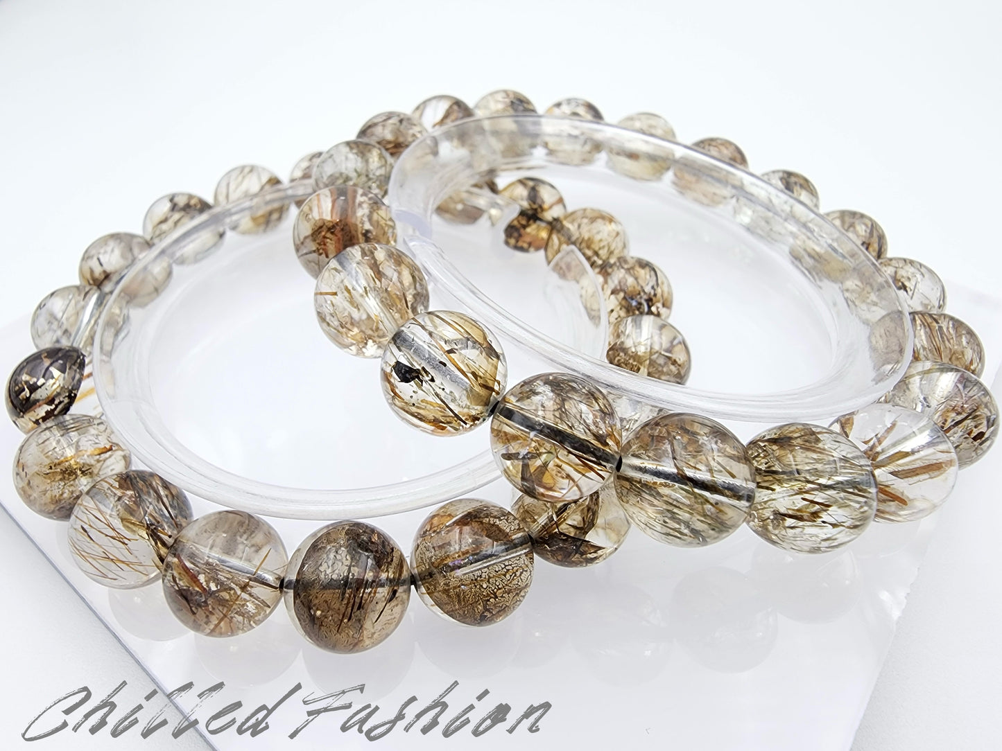 [Bracelet] Herkimer-Style Quartz Bracelet with Black Gold Rutilated Inclusions