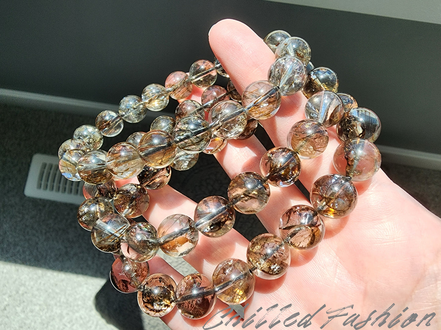 [Bracelet] Herkimer-Style Quartz Bracelet with Black Gold Rutilated Inclusions