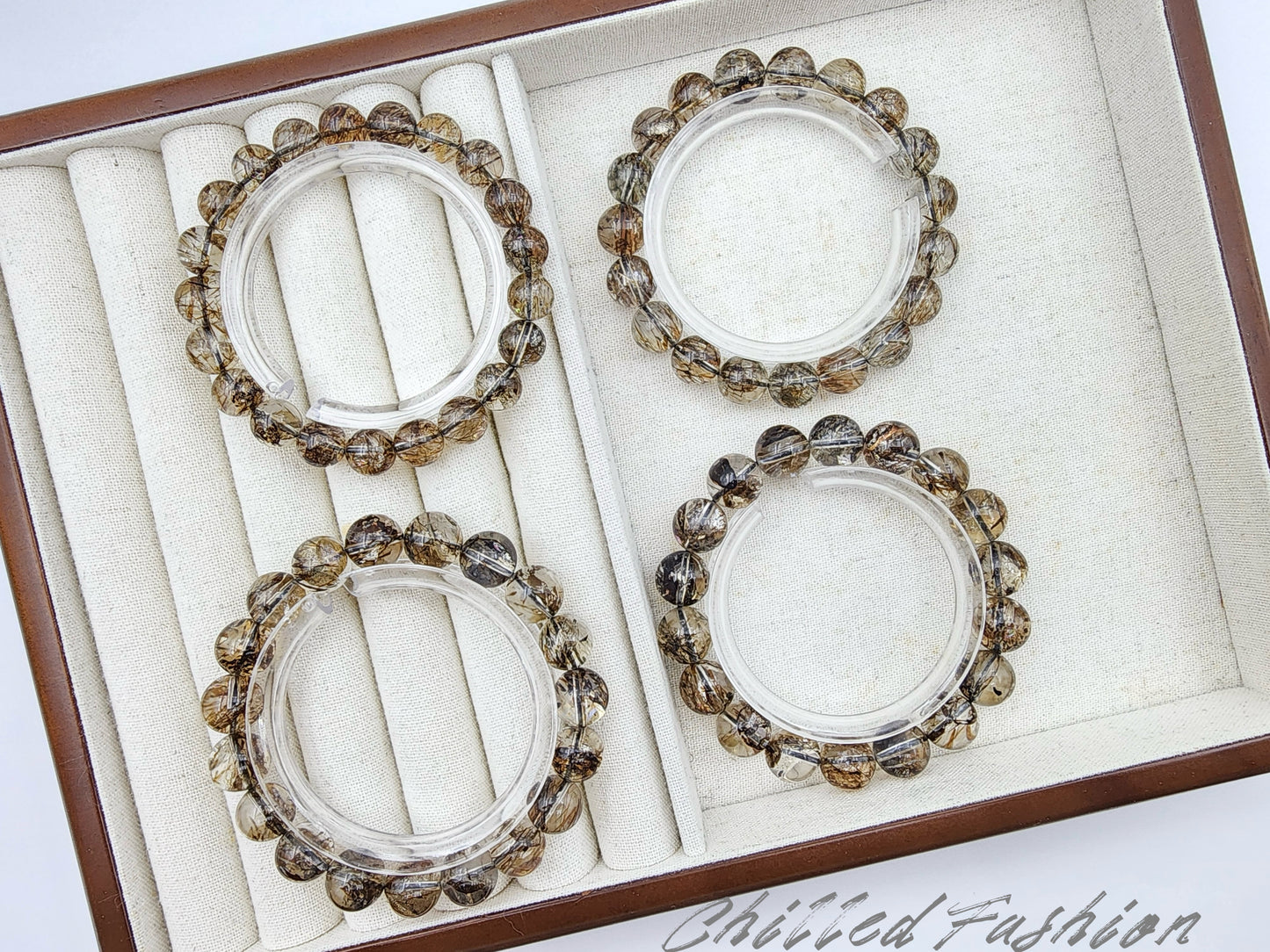 [Bracelet] Herkimer-Style Quartz Bracelet with Black Gold Rutilated Inclusions