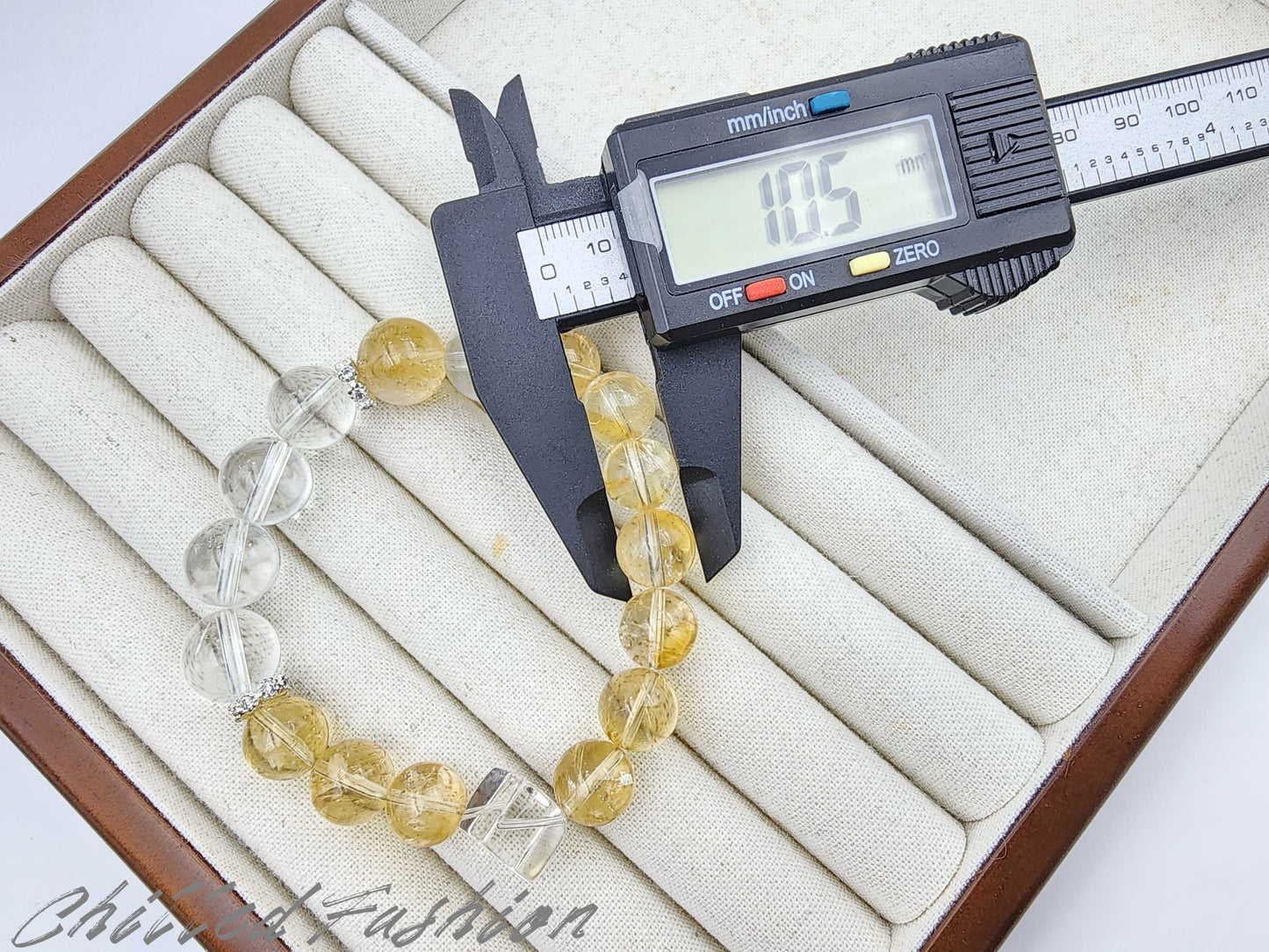 [Bracelet] Citrine & Clear Quartz Bracelet - 10.4mm to 12.8mm Beads