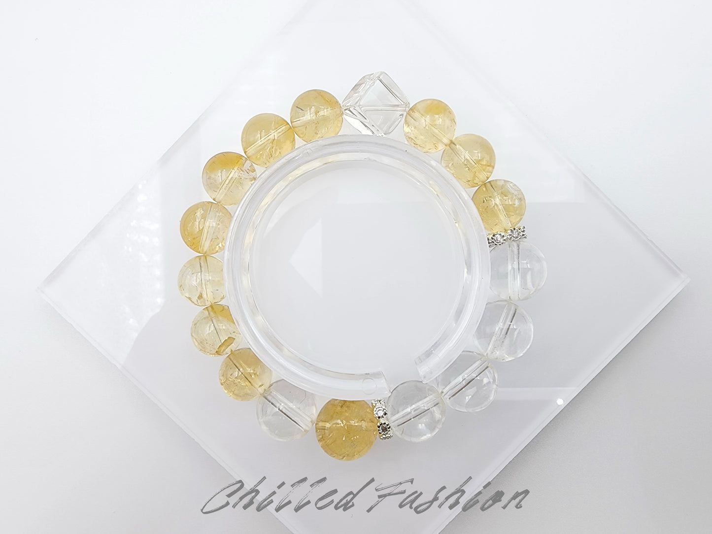 [Bracelet] Citrine & Clear Quartz Bracelet - 10.4mm to 12.8mm Beads