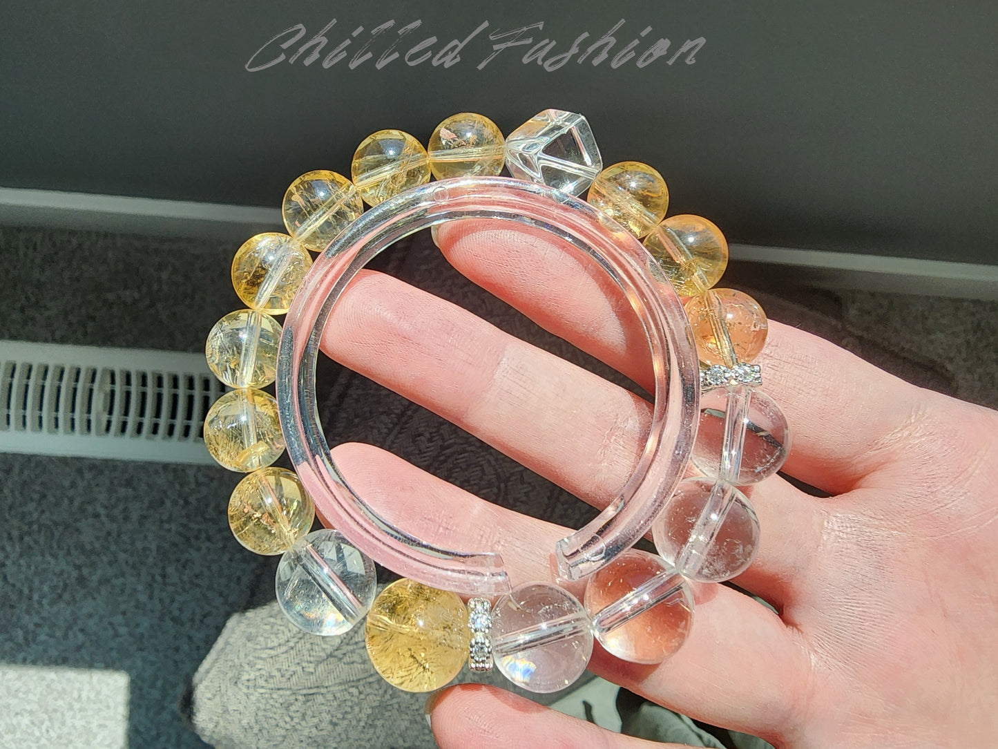 [Bracelet] Citrine & Clear Quartz Bracelet - 10.4mm to 12.8mm Beads