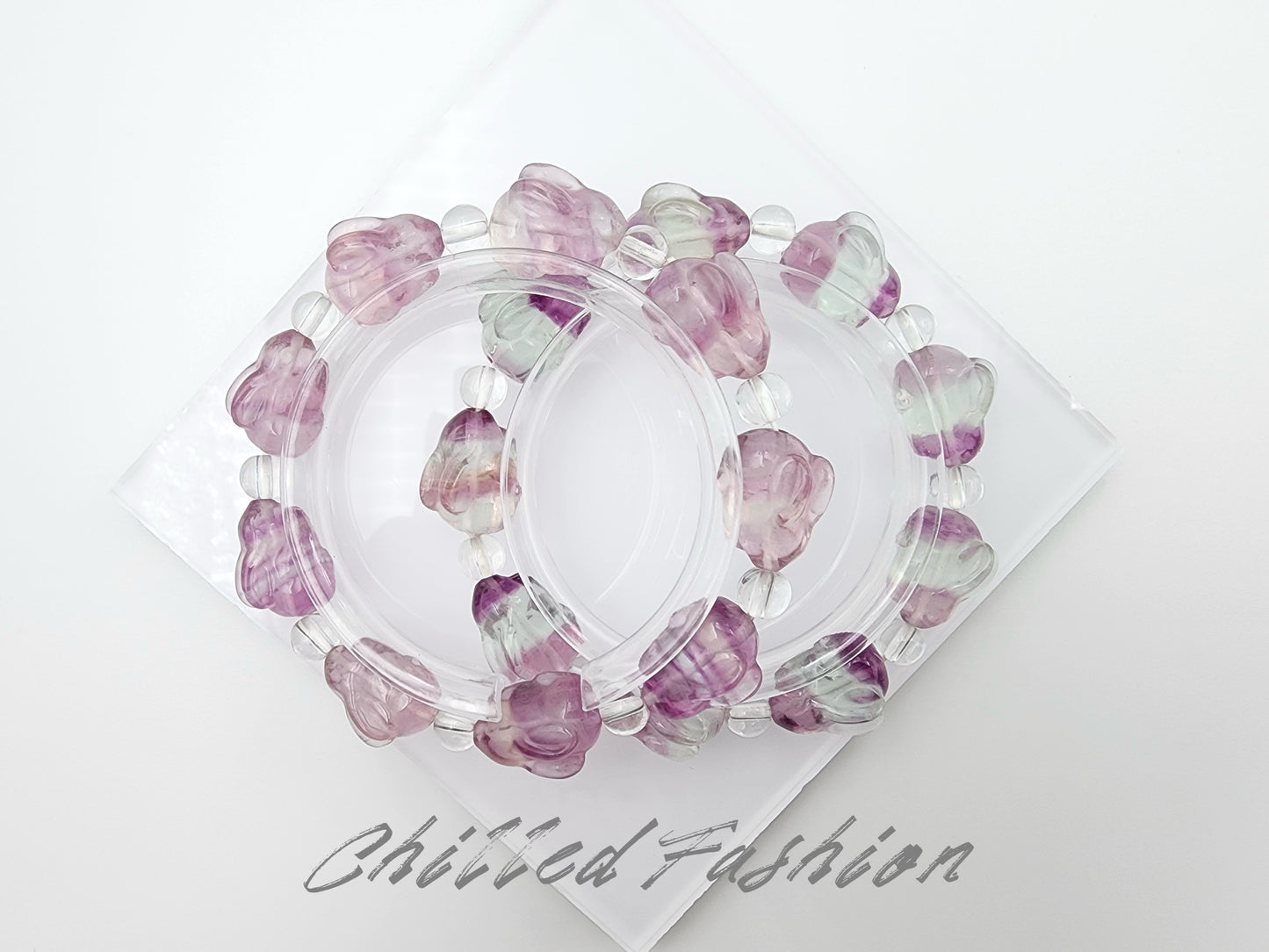 [Bracelet] Enchanted Hues: Handcrafted Fluorite Bracelets with Unique Rabbit Bead Accent