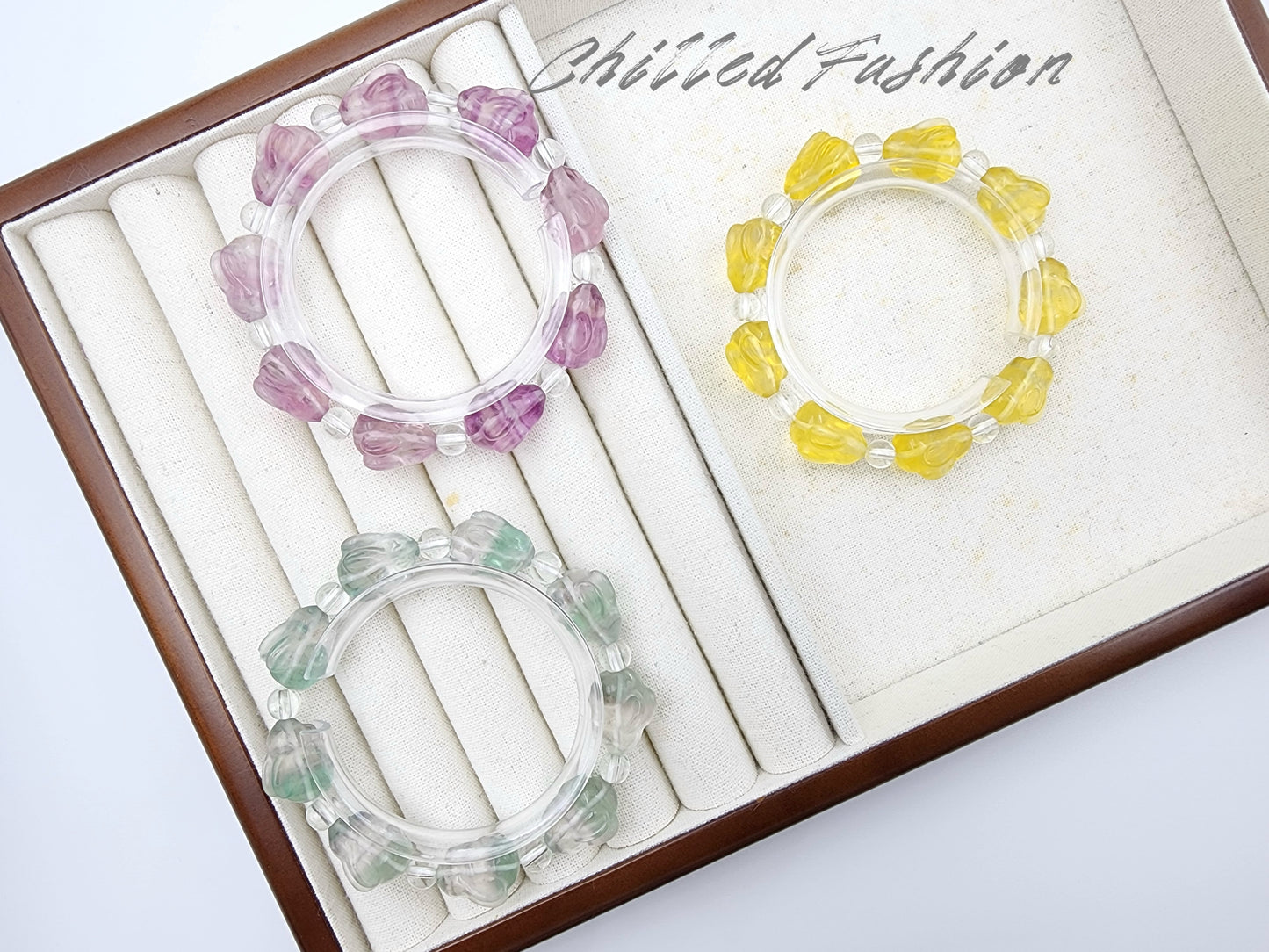 [Bracelet] Enchanted Hues: Handcrafted Fluorite Bracelets with Unique Rabbit Bead Accent