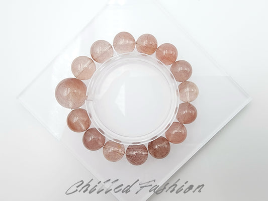 [Bracelet] Pink Rabbit Hair Quartz Bracelet - 11.9mm to 17.3mm Beads