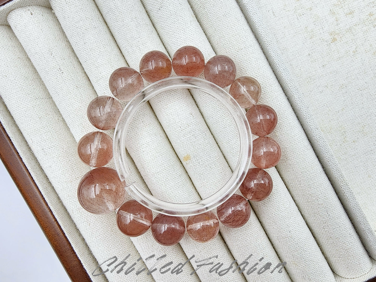 [Bracelet] Pink Rabbit Hair Quartz Bracelet - 11.9mm to 17.3mm Beads