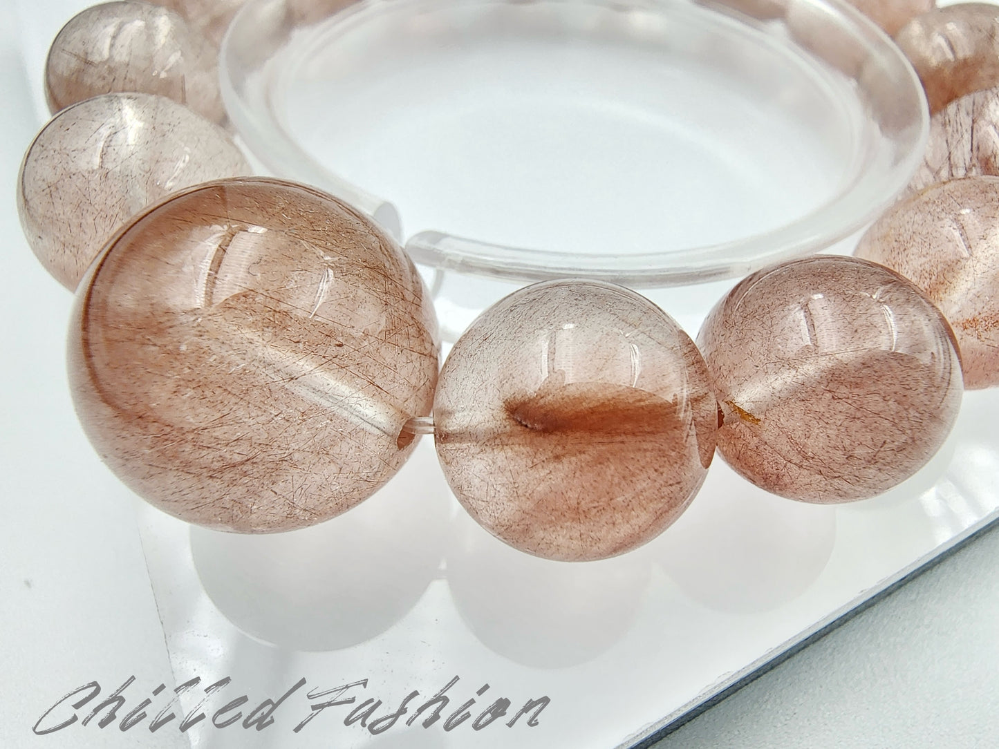 [Bracelet] Pink Rabbit Hair Quartz Bracelet - 11.9mm to 17.3mm Beads
