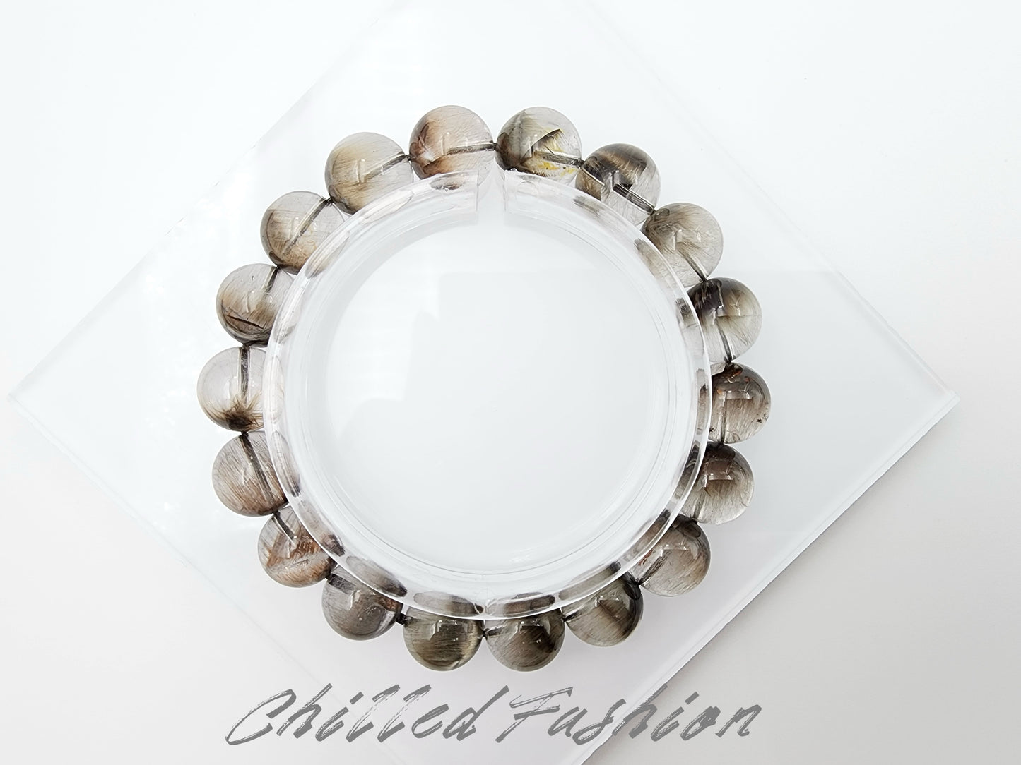 [Bracelet] 11mm Coffee-Brown Silver Brookite Quartz Bracelet