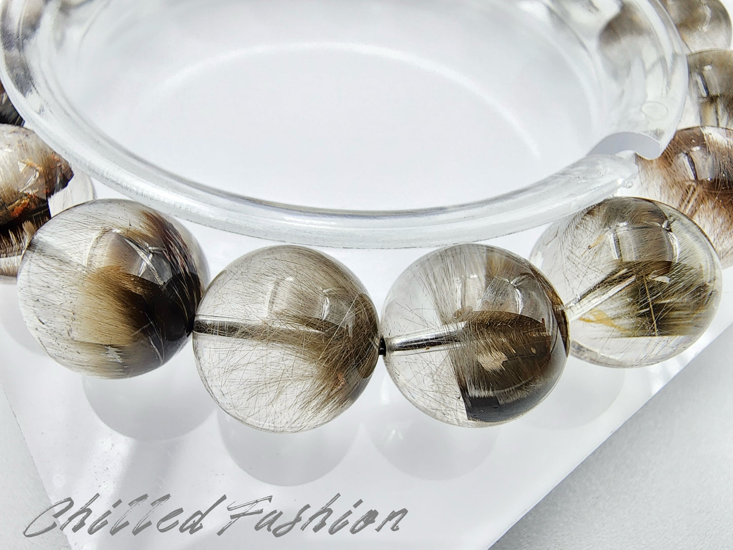 [Bracelet] 11mm Coffee-Brown Silver Brookite Quartz Bracelet