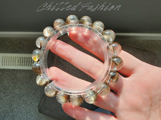 [Bracelet] 11mm Coffee-Brown Silver Brookite Quartz Bracelet