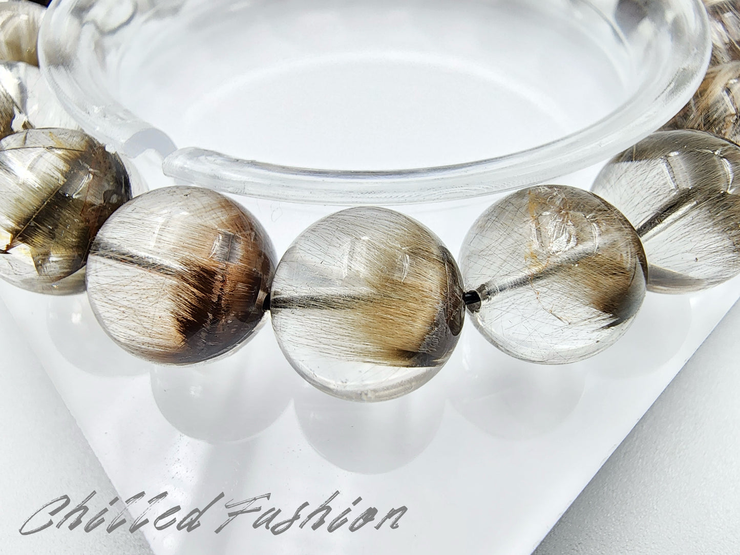 [Bracelet] 11mm Coffee-Brown Silver Brookite Quartz Bracelet