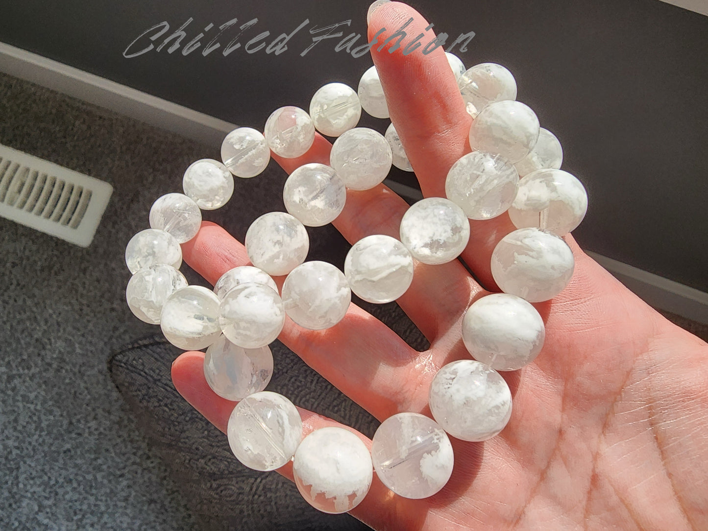 [Bracelet] 13mm Snowflake Phantom Quartz Bracelet